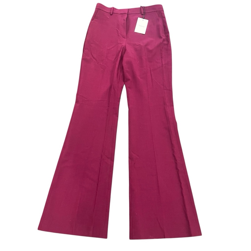 NWT Theory Demitria HW Flared Pants Sangria Purple Wide Legged Wool $345